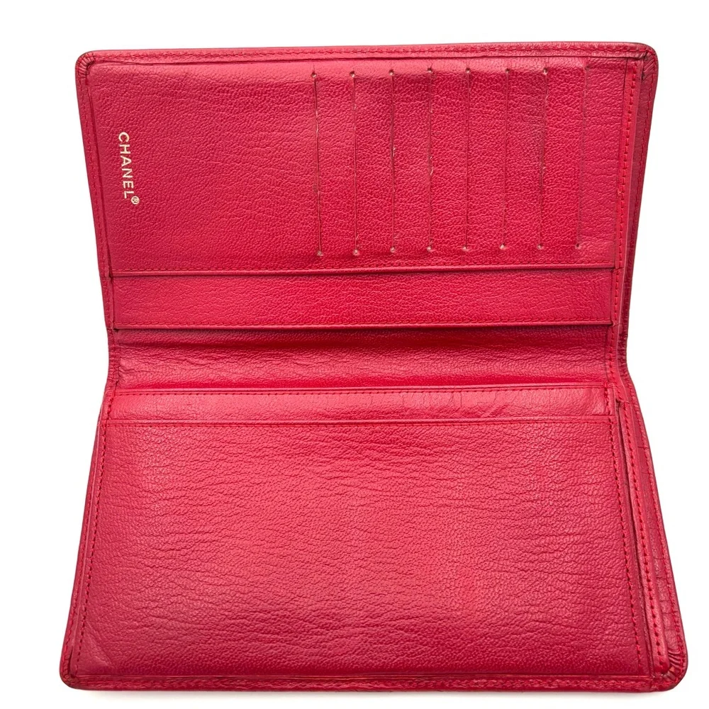 Chanel Red Grained Leather Wallet
